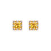 Cosmic Stud Earrings - Halo - Yellow Sapphire Princess