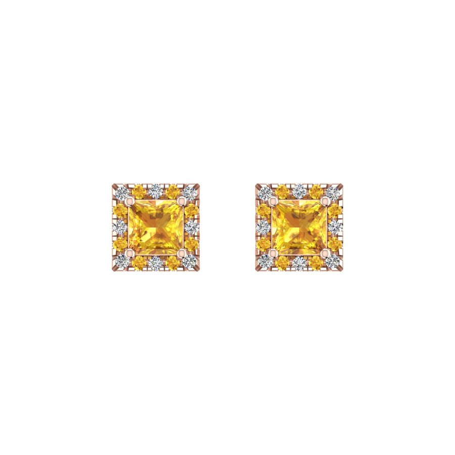 Cosmic Stud Earrings - Halo - Yellow Sapphire Princess