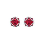 Cosmic Stud Earrings - Halo - Ruby Cushion