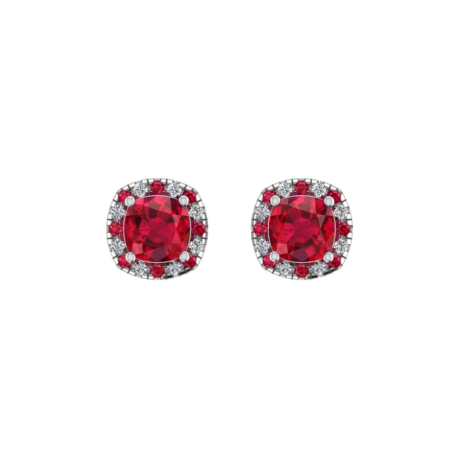 Cosmic Stud Earrings - Halo - Ruby Cushion