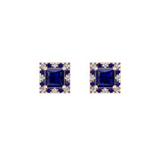 Cosmic Stud Earrings - Halo - Blue Sapphire Princess