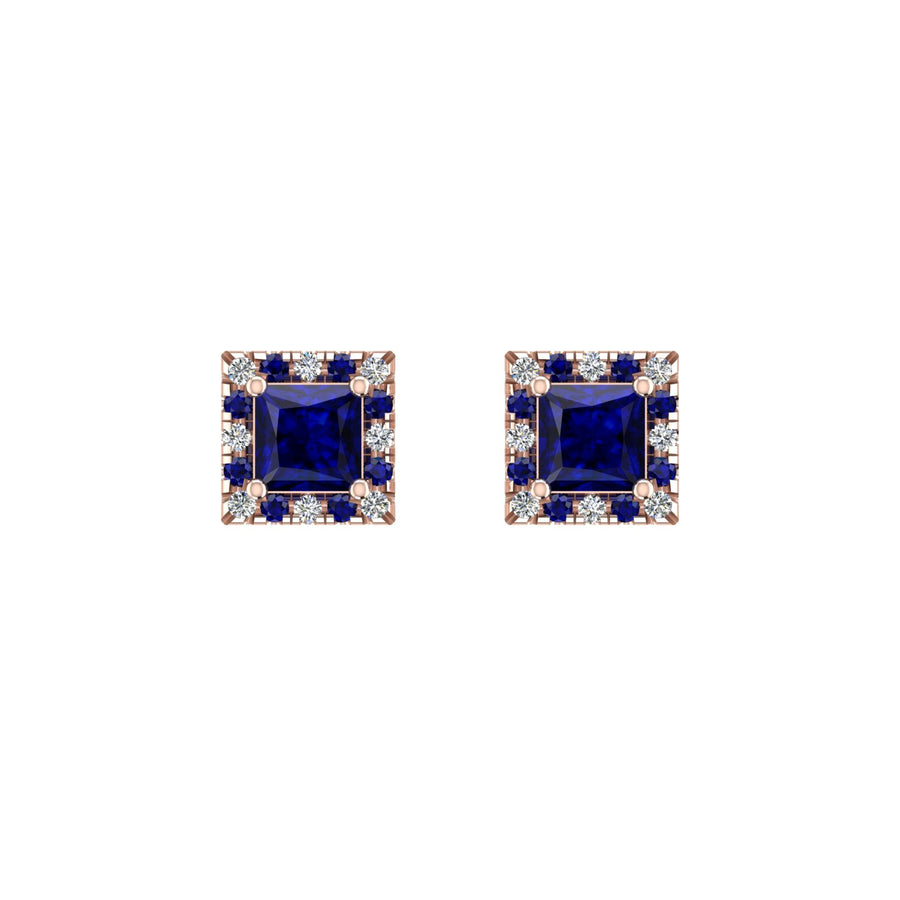 Cosmic Stud Earrings - Halo - Blue Sapphire Princess
