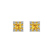 Cosmic Stud Earrings - Halo - Yellow Sapphire Princess