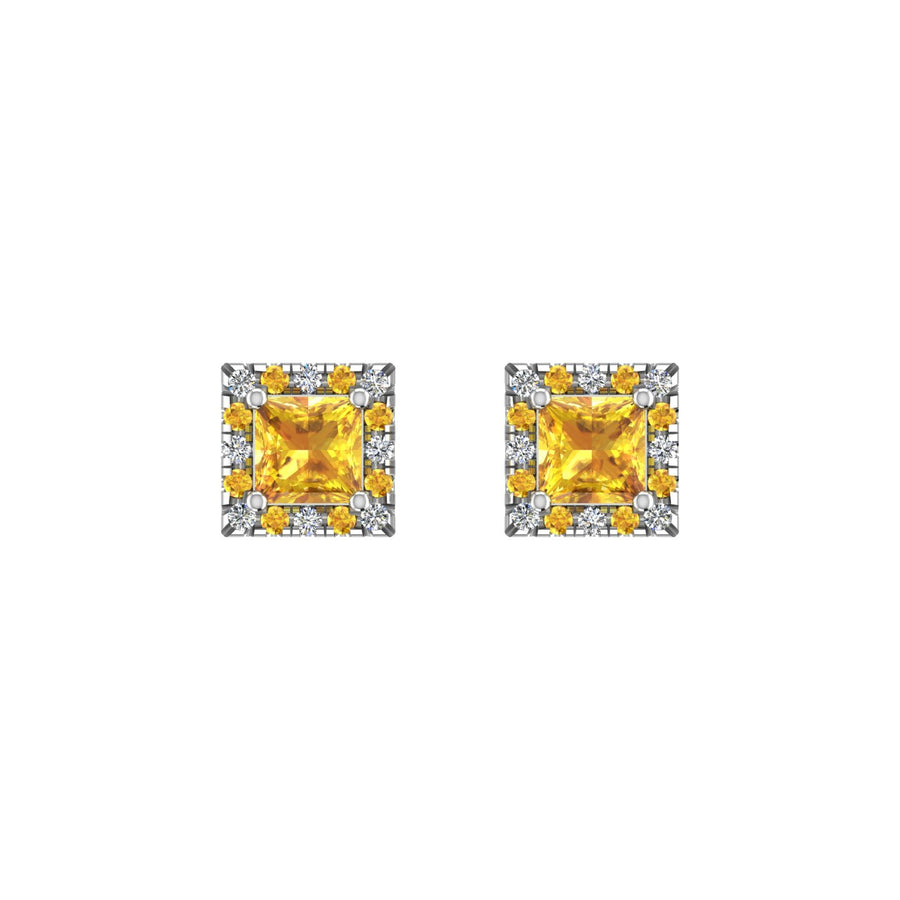 Cosmic Stud Earrings - Halo - Yellow Sapphire Princess