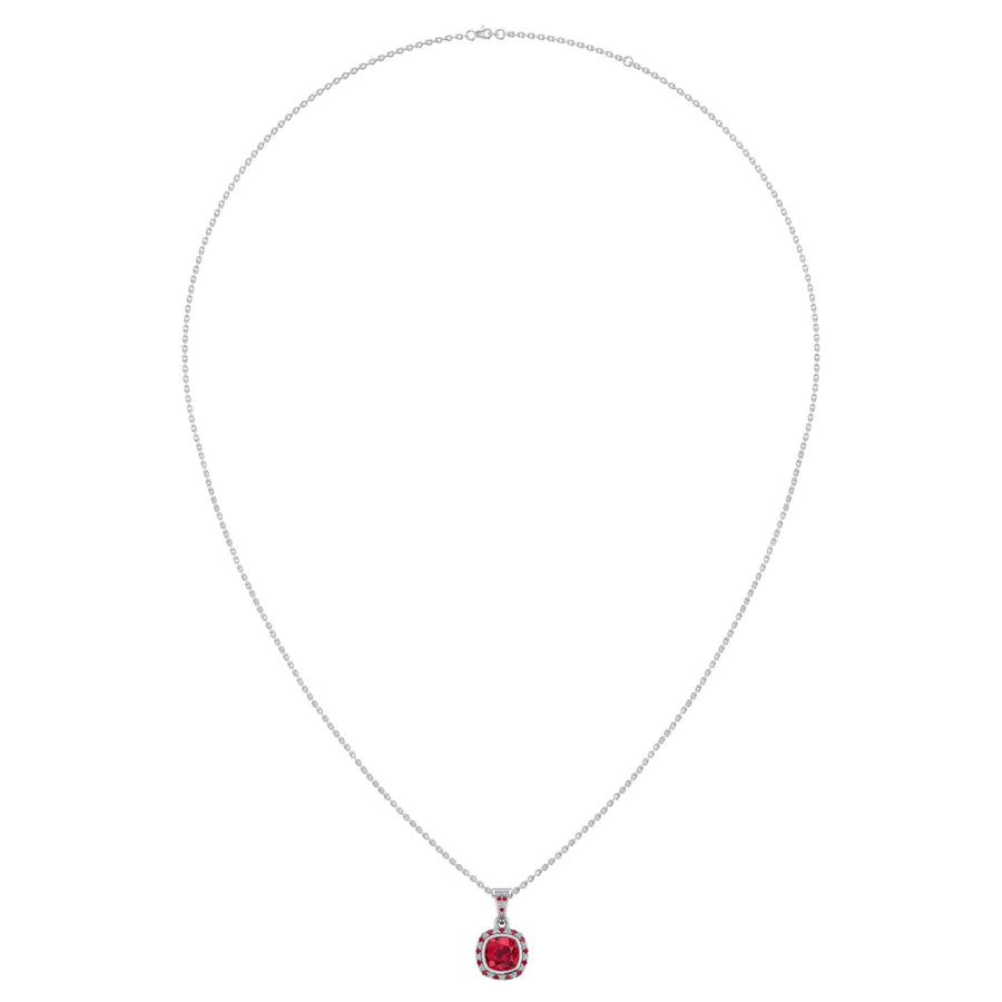Heavenly Halo Pendant - Ruby Cushion