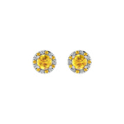 Cosmic Stud Earrings - Halo - Yellow Sapphire Round