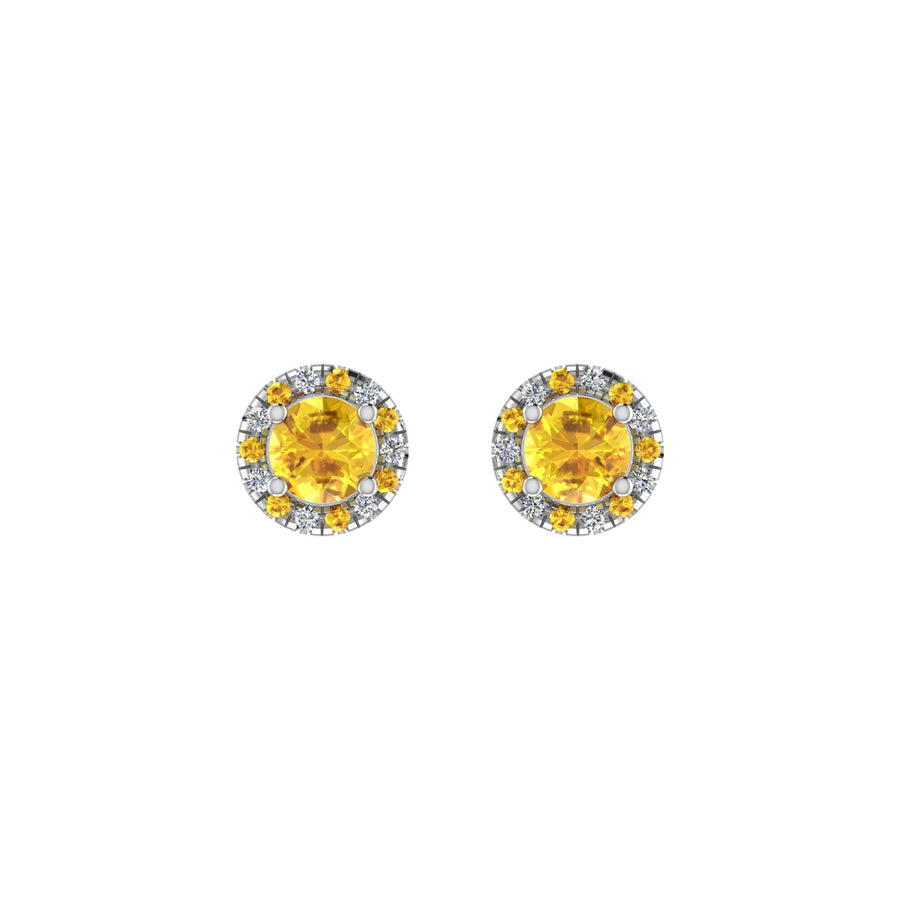 Cosmic Stud Earrings - Halo - Yellow Sapphire Round