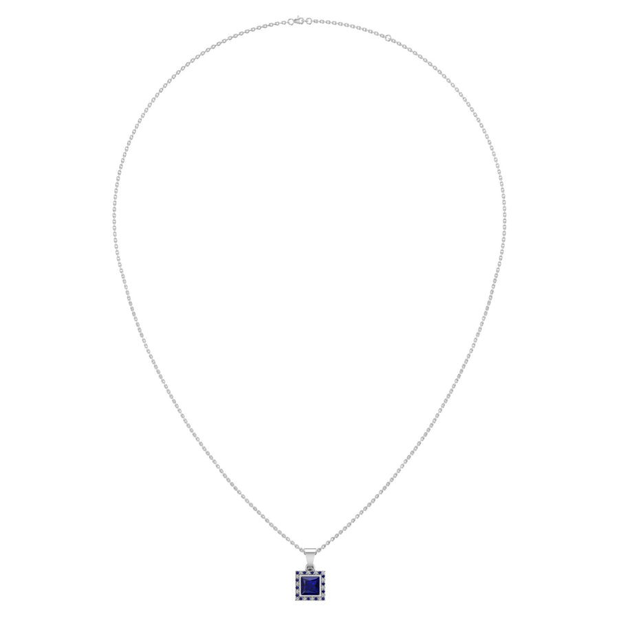 Divine Halo Pendant - Blue Sapphire Princess