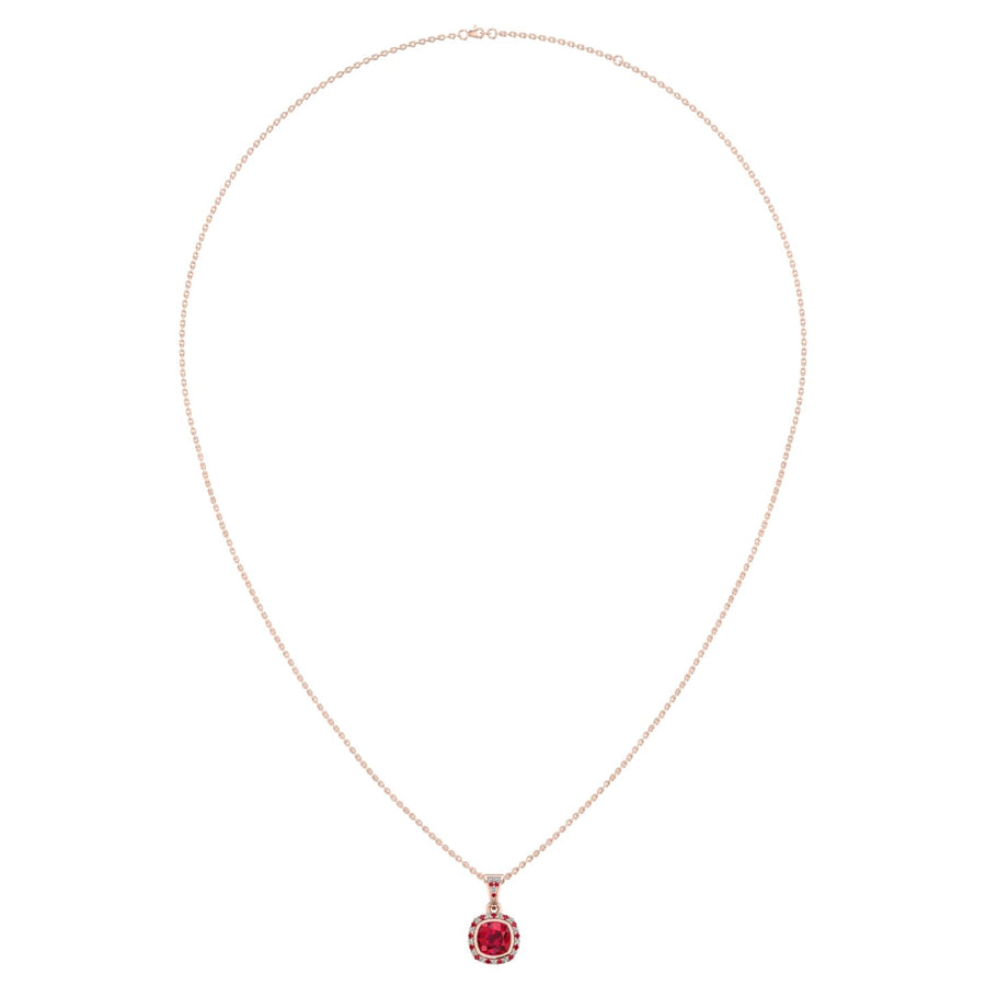 Heavenly Halo Pendant - Ruby Cushion