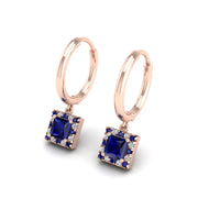 Blue Sapphire Hoop Earrings in Princess Cut 18k rose gold, Zodiac Birthstone Ring, designed for women, perfect astrology jewelry from Celestial Vibe collection at AUWL assembly