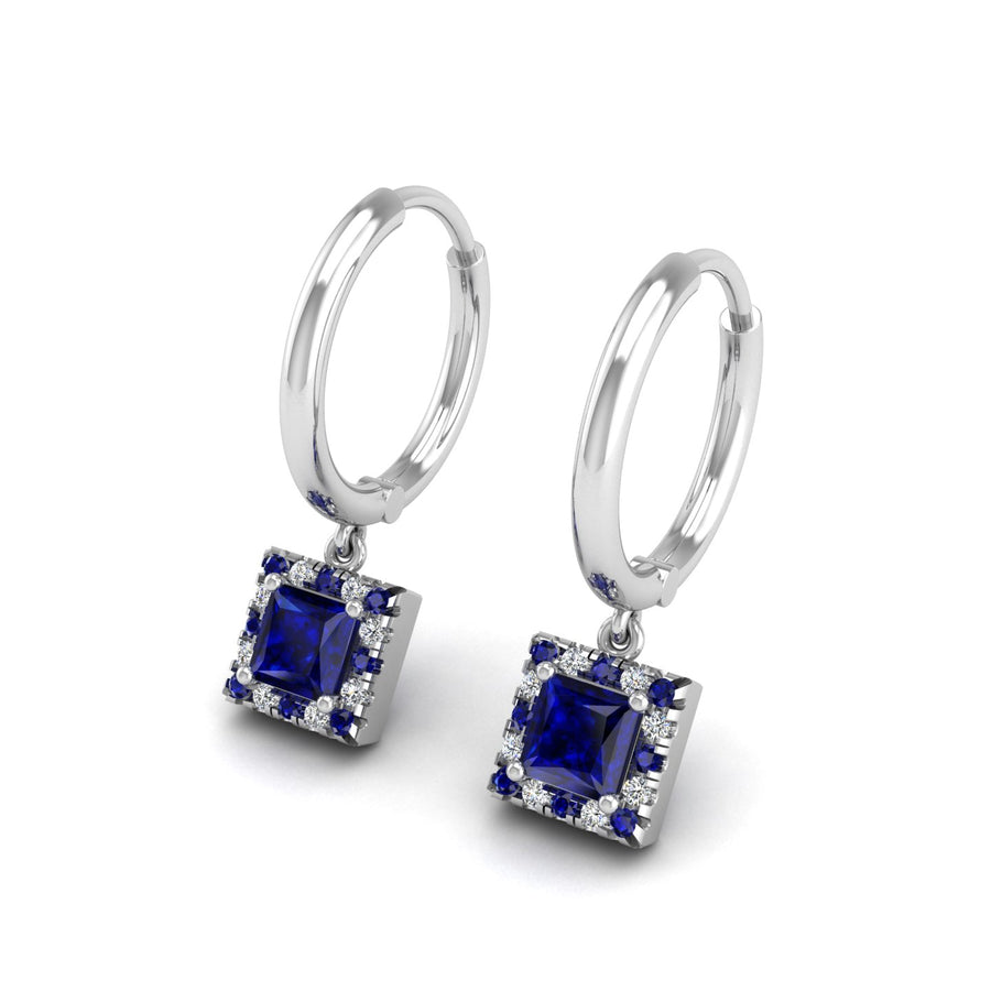 Blue Sapphire Hoop Earrings in Princess Cut 18k white gold, Zodiac Birthstone Ring, designed for women, perfect astrology jewelry from Celestial Vibe collection at AUWL assembly