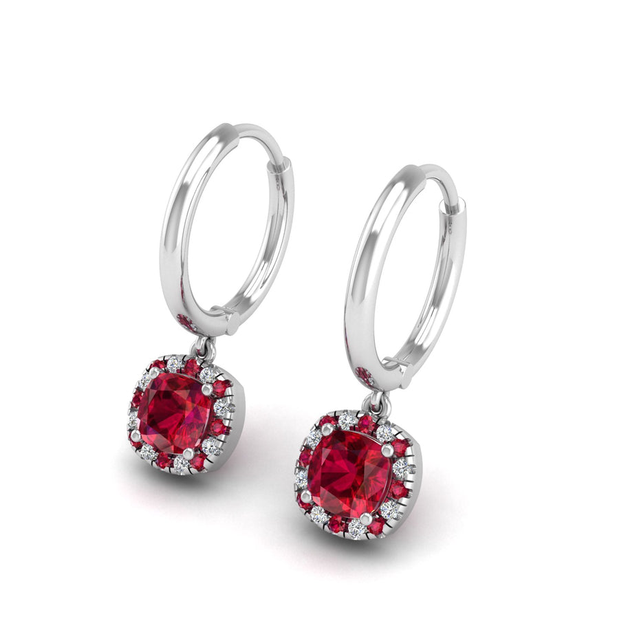 Ruby Hoop Earrings in Cushion Cut 18k white gold, Zodiac Birthstone Ring, designed for women, perfect astrology jewelry from Celestial Vibe collection at AUWL assembly