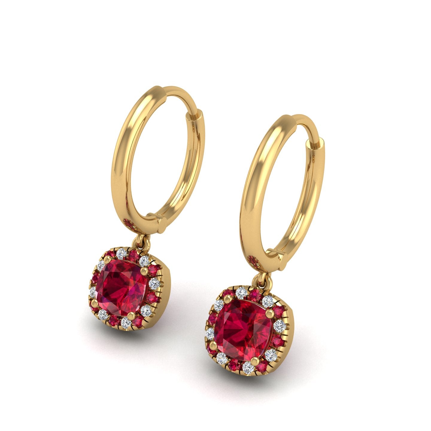 Ruby Hoop Earrings in Cushion Cut 18k yellow gold, Zodiac Birthstone Ring, designed for women, perfect astrology jewelry from Celestial Vibe collection at AUWL assembly