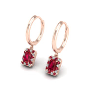Ruby Hoop Earrings in Emerald Cut 18k rose gold, Zodiac Birthstone Ring, designed for women, perfect astrology jewelry from Celestial Vibe collection at AUWL assembly