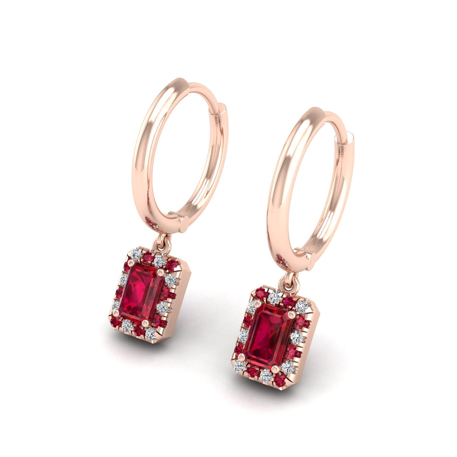 Ruby Hoop Earrings in Emerald Cut 18k rose gold, Zodiac Birthstone Ring, designed for women, perfect astrology jewelry from Celestial Vibe collection at AUWL assembly