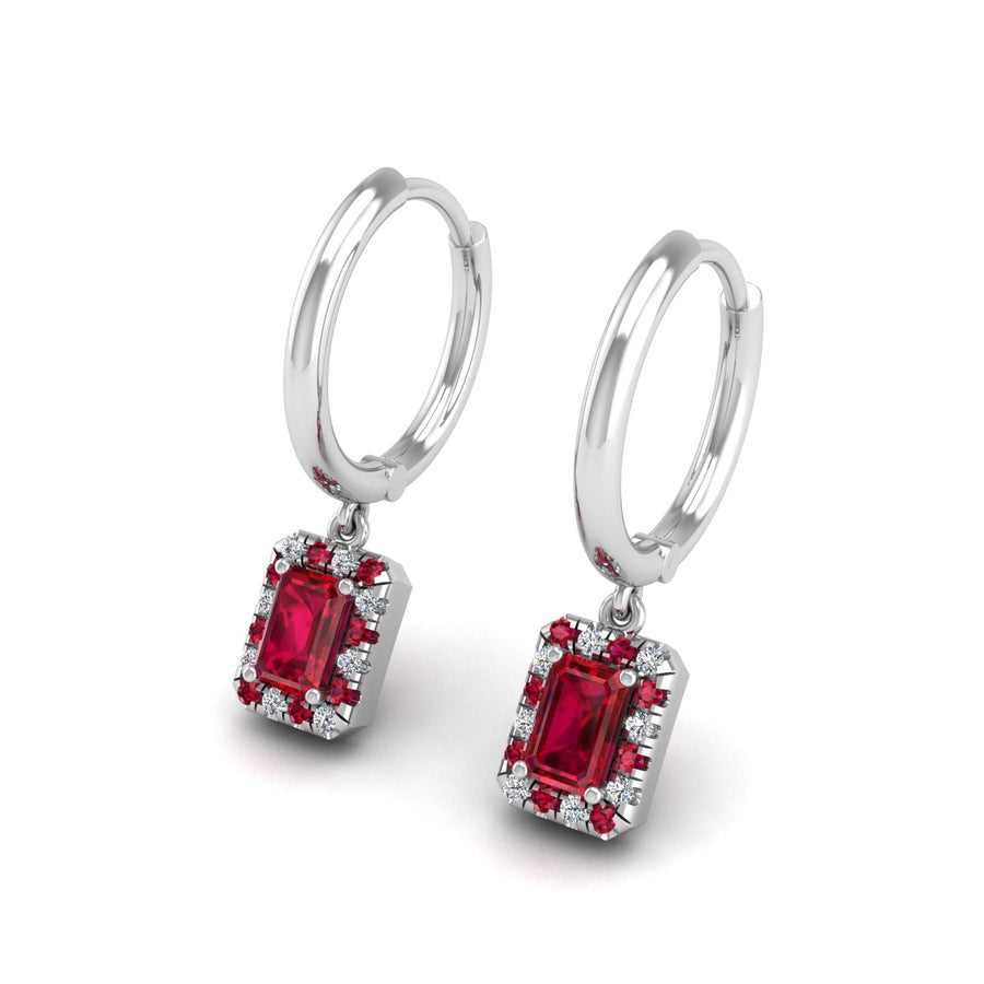 Ruby Hoop Earrings in Emerald Cut 18k white gold, Zodiac Birthstone Ring, designed for women, perfect astrology jewelry from Celestial Vibe collection at AUWL assembly