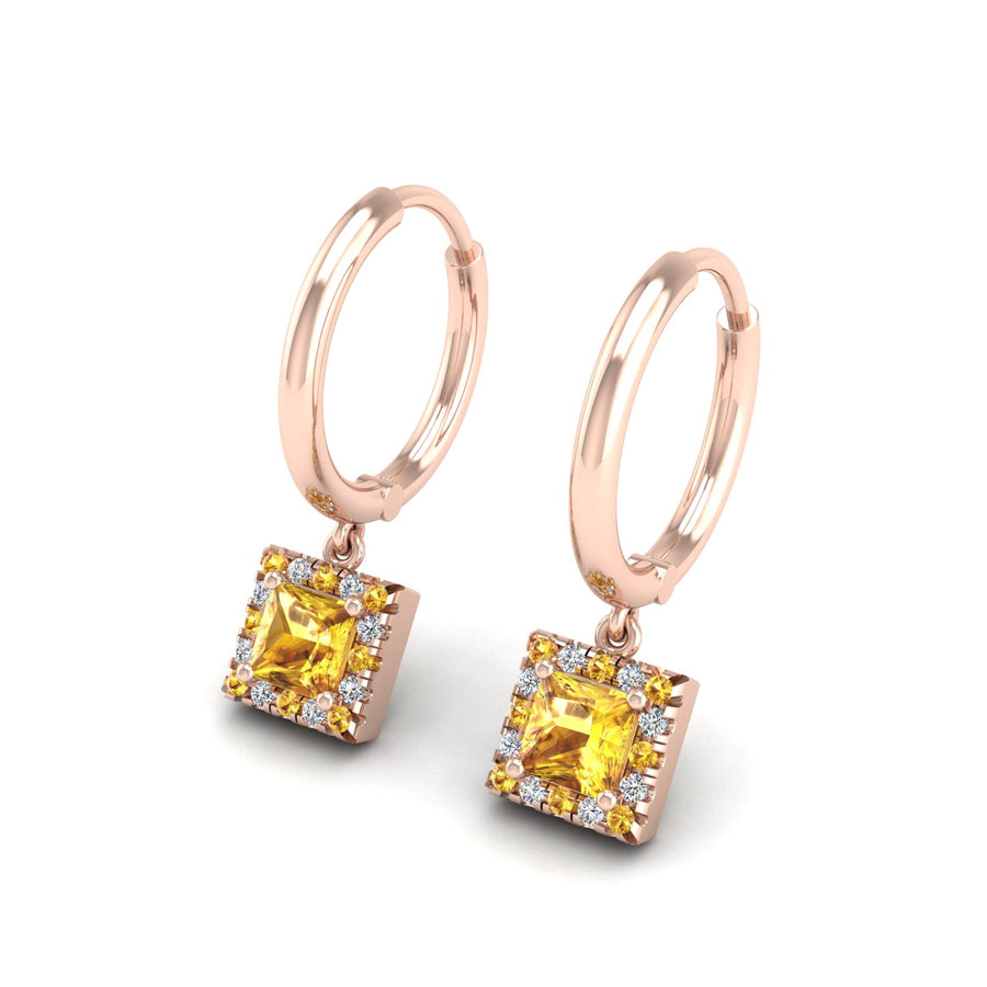 Yellow Sapphire Hoop Earrings in Princess Cut 18k rose gold, Zodiac Birthstone Ring, designed for women, perfect astrology jewelry from Celestial Vibe collection at AUWL assembly