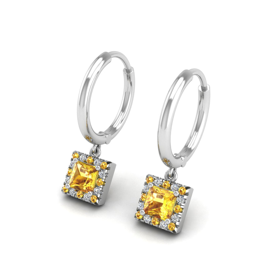Yellow Sapphire Hoop Earrings in Princess Cut 18k white gold, Zodiac Birthstone Ring, designed for women, perfect astrology jewelry from Celestial Vibe collection at AUWL assembly