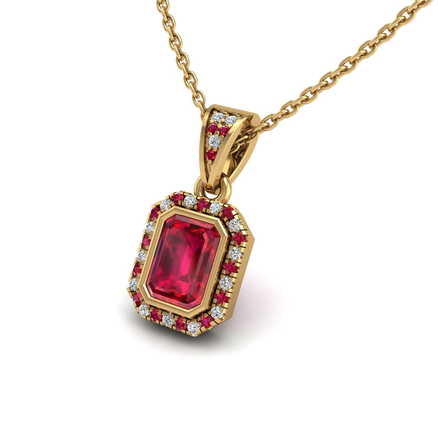 18k yellow gold Zodiac birthstone gold chain necklace with ruby gemstone, designed for women, perfect astrology jewelry from Celestial Vibe collection at AUWL Assembly