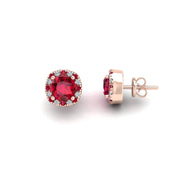 Cosmic Stud Earrings - Halo - Ruby Cushion