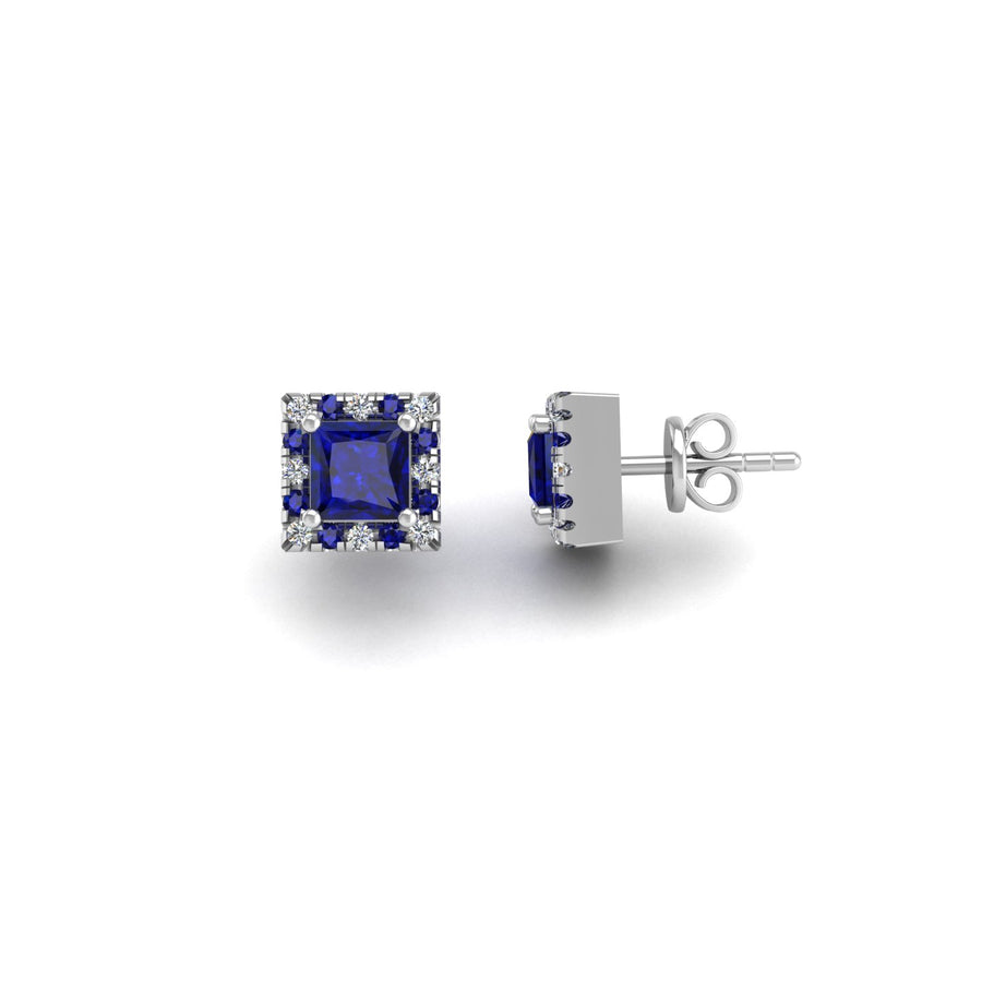 Cosmic Stud Earrings - Halo - Blue Sapphire Princess