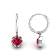 Mystic Hoop Earrings - Halo - Ruby Cushion