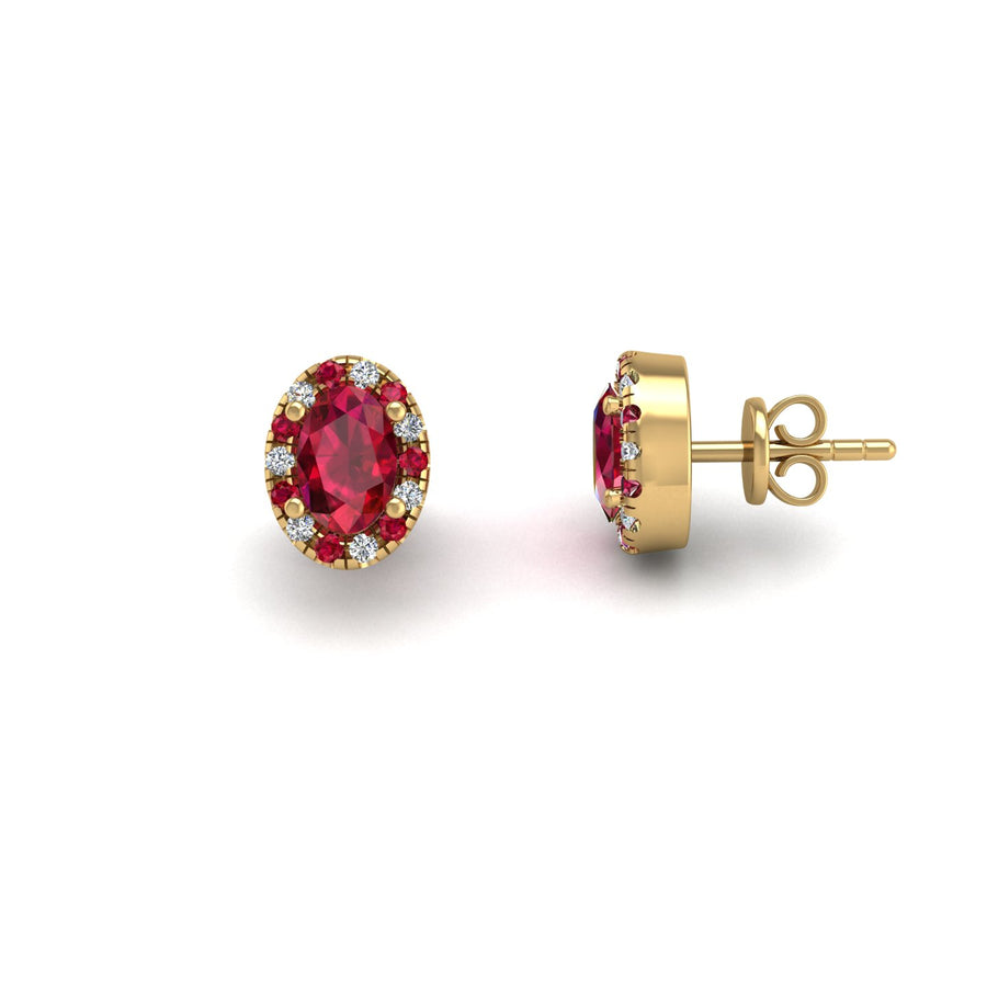 Cosmic Stud Earrings - Halo - Ruby Oval