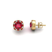 Cosmic Stud Earrings - Halo - Ruby Cushion