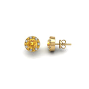 Cosmic Stud Earrings - Halo - Yellow Sapphire Round