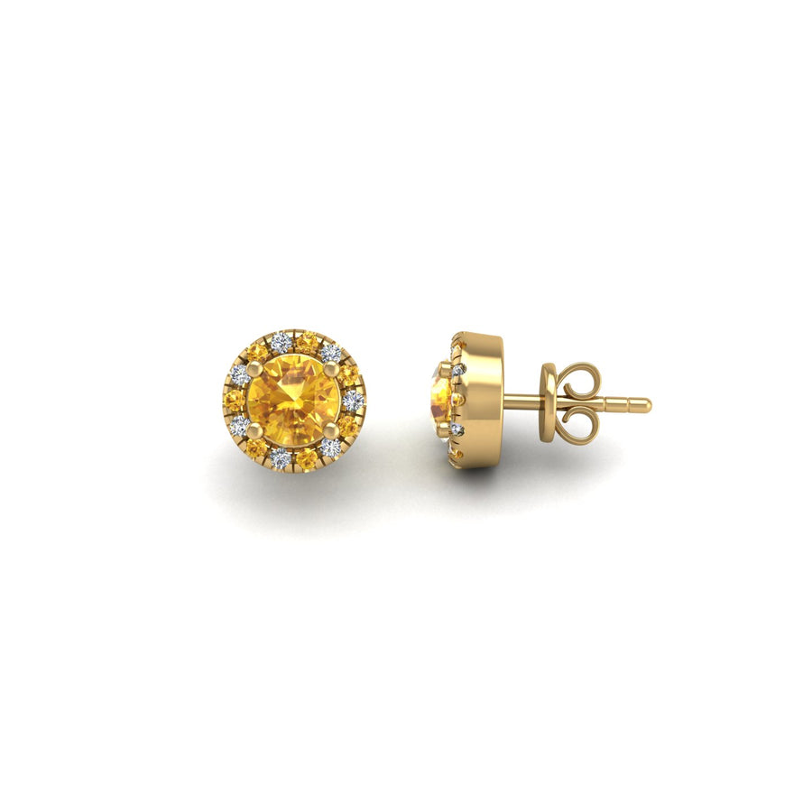 Cosmic Stud Earrings - Halo - Yellow Sapphire Round