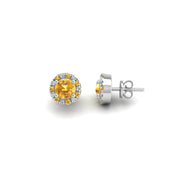 Cosmic Stud Earrings - Halo - Yellow Sapphire Round