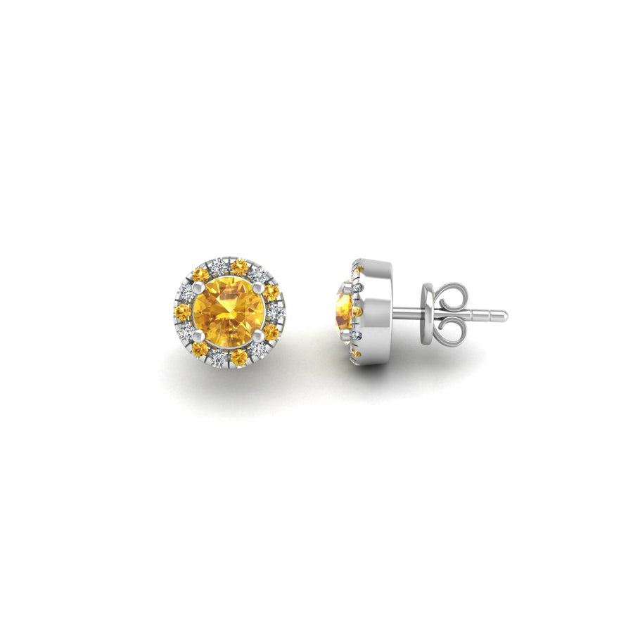 Cosmic Stud Earrings - Halo - Yellow Sapphire Round