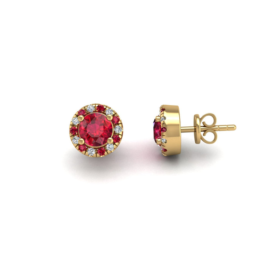 Cosmic Stud Earrings - Halo - Ruby Round