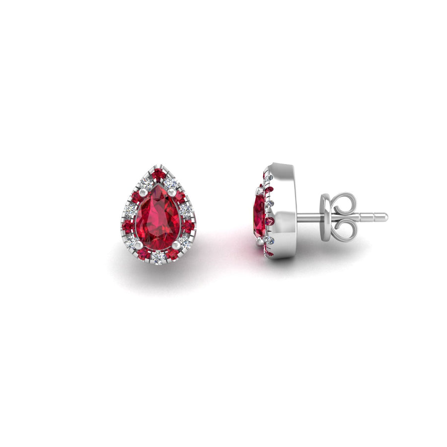 Cosmic Stud Earrings - Halo - Ruby Pear