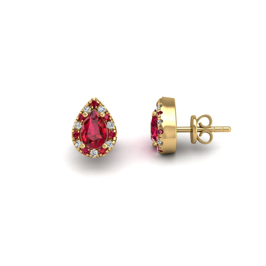Cosmic Stud Earrings - Halo - Ruby Pear