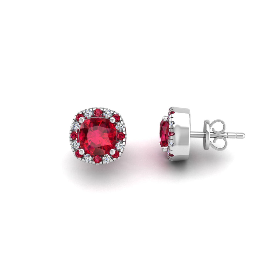 Cosmic Stud Earrings - Halo - Ruby Cushion