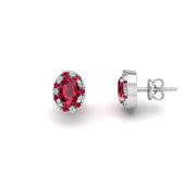 Cosmic Stud Earrings - Halo - Ruby Oval