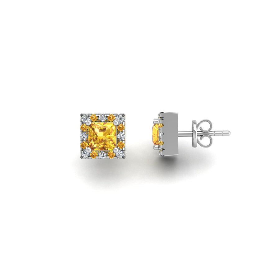 Cosmic Stud Earrings - Halo - Yellow Sapphire Princess