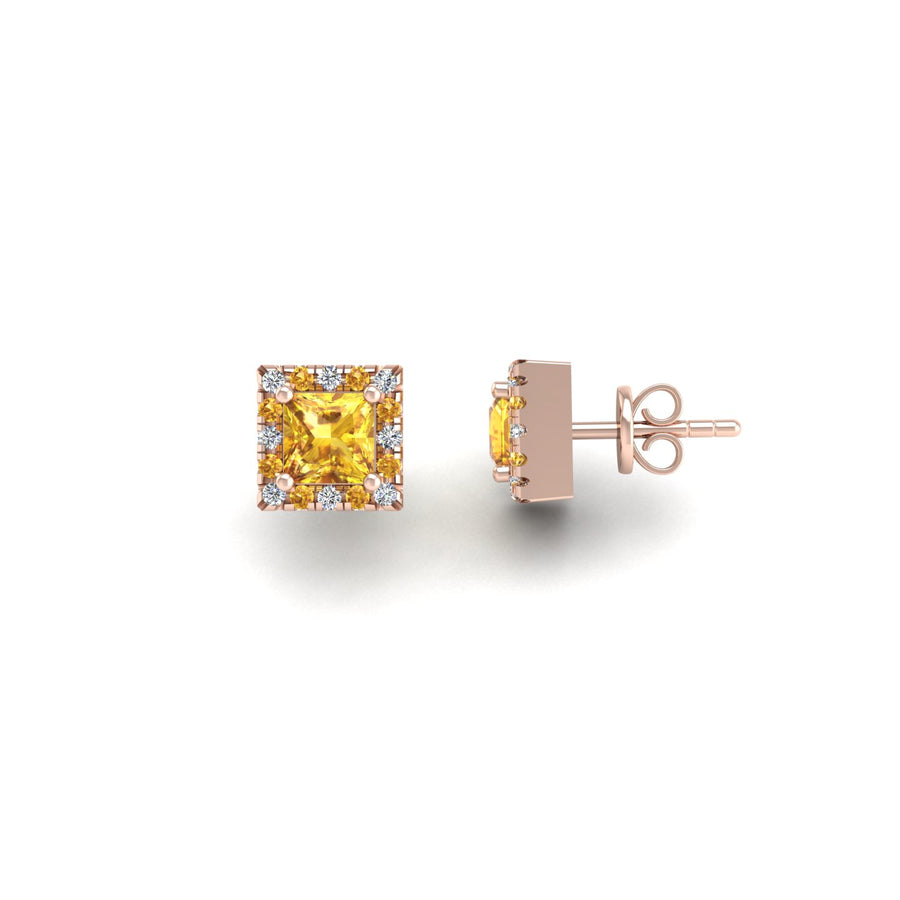 Cosmic Stud Earrings - Halo - Yellow Sapphire Princess