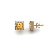 Cosmic Stud Earrings - Halo - Yellow Sapphire Princess