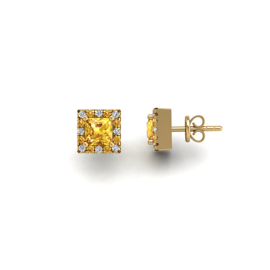 Cosmic Stud Earrings - Halo - Yellow Sapphire Princess