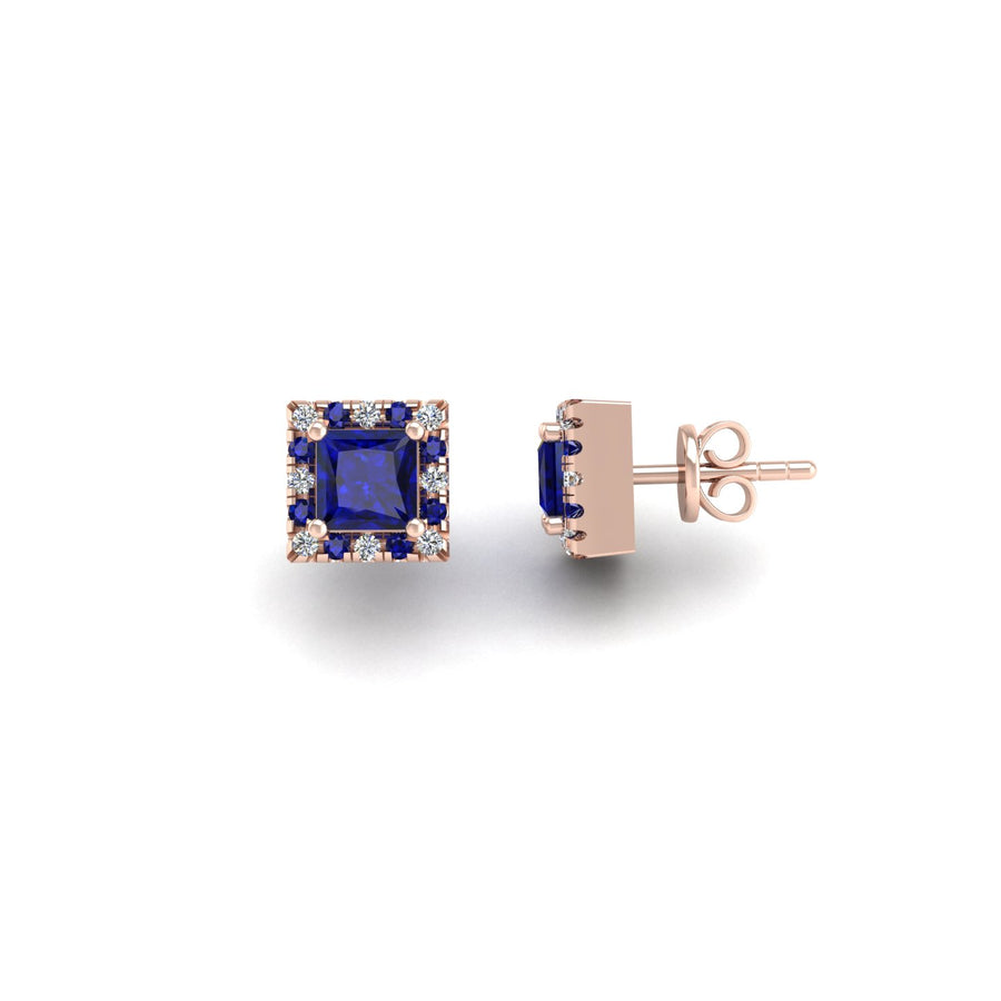 Cosmic Stud Earrings - Halo - Blue Sapphire Princess