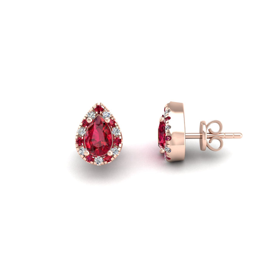 Cosmic Stud Earrings - Halo - Ruby Pear