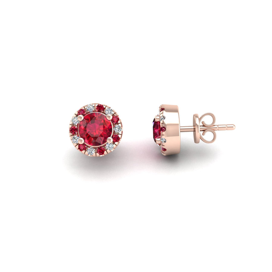 Cosmic Stud Earrings - Halo - Ruby Round