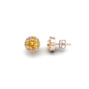Cosmic Stud Earrings - Halo - Yellow Sapphire Round