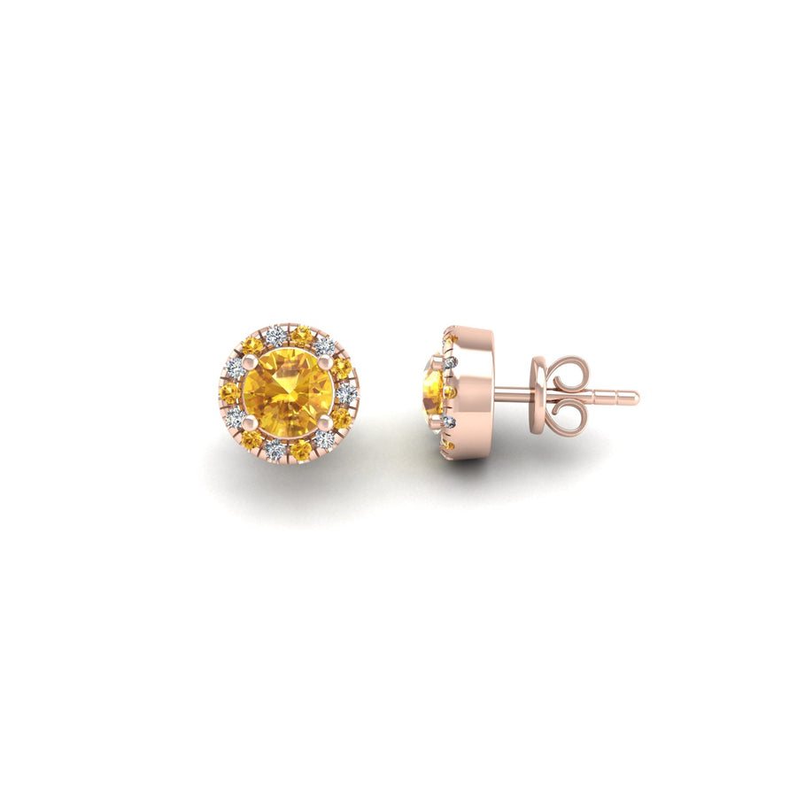 Cosmic Stud Earrings - Halo - Yellow Sapphire Round