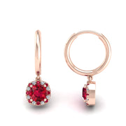 Mystic Hoop Earrings - Halo - Ruby Cushion