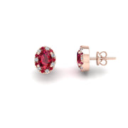 Cosmic Stud Earrings - Halo - Ruby Oval