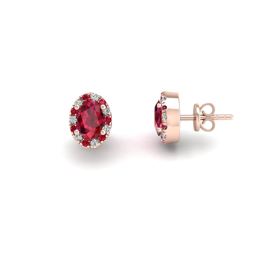 Cosmic Stud Earrings - Halo - Ruby Oval
