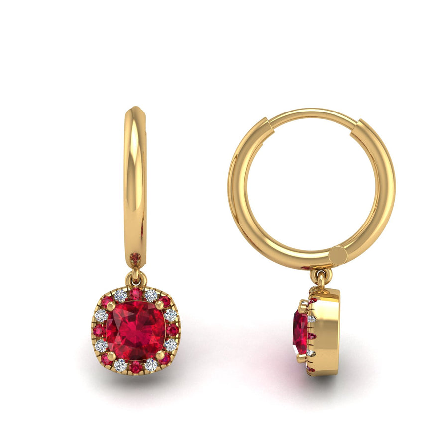 Mystic Hoop Earrings - Halo - Ruby Cushion